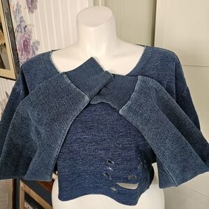 NWT Niyama Sol Chunky Sweatshirt XL Blue Cotton Cropped Pullover Oversized Top